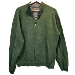 Tommy Bahama Men`s XL Quarter Zip Pullover Sweater Green Mock Neck